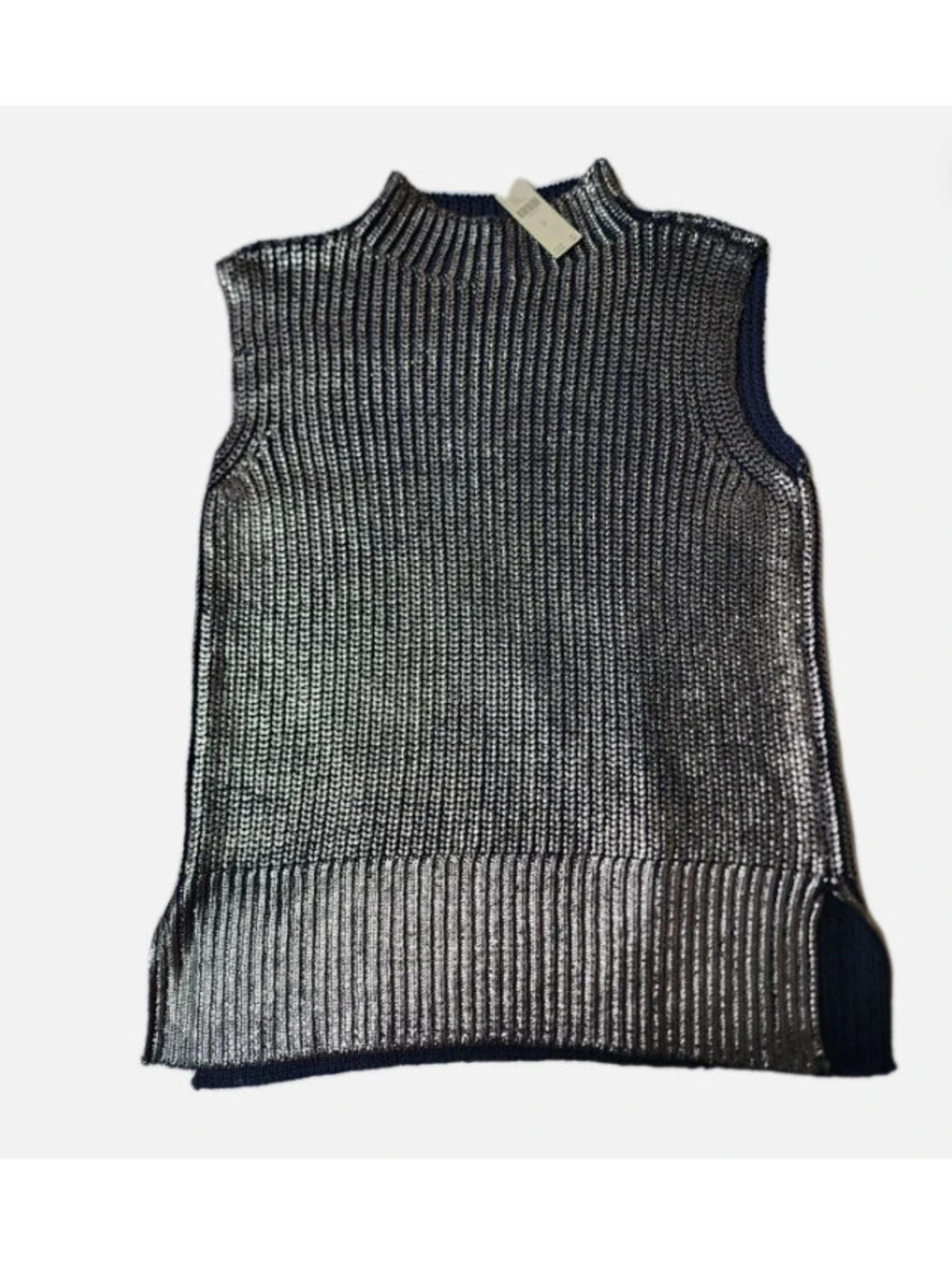 Anthropologie Pilcro oversized foil sweater vest silver navy blue